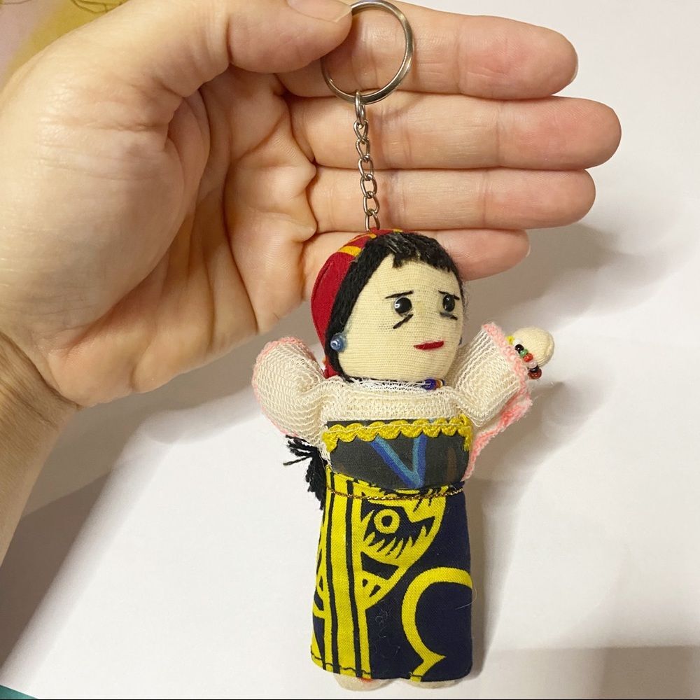 Vintage Fabric Worry Doll Keychain Large